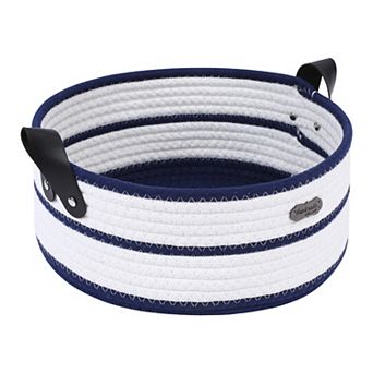 1 Pack Woven Storage Basket, Shelf Closet Storage Bin with Leather Handles for Desk, Home Decor