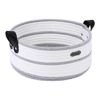 1 Pack Woven Storage Basket, Shelf Closet Storage Bin with Leather Handles for Desk, Home Decor