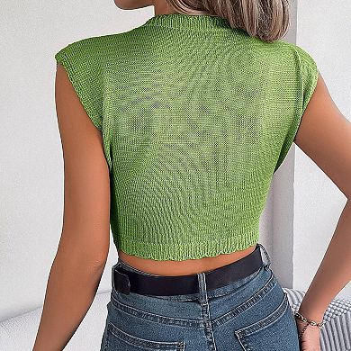 Womens Crochet Sweater Sleeveless Lightweight Summer Pullover Cable Knit Tops with Cap Sleeve