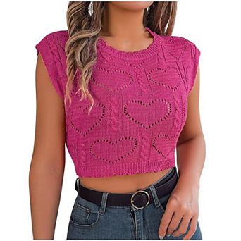 Womens Crochet Sweater Sleeveless Lightweight Summer Pullover Cable Knit Tops with Cap Sleeve