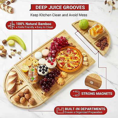 3 Pack Bamboo Charcuterie Boards Set, Large Bamboo Cheese Board Set with Deep Juicy Groove