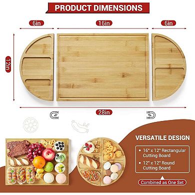 3 Pack Bamboo Charcuterie Boards Set, Large Bamboo Cheese Board Set with Deep Juicy Groove