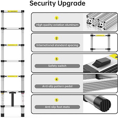 Aluminum Telescoping Ladder, Folding Ladder for Home, RV, Loft, Outdoor Work