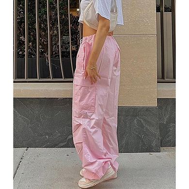 Women Y2K Loose Drawstring Parachute Pants Low Waisted Harajuku Vintage Grunge Streetwear