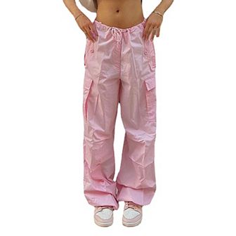 Women Y2K Loose Drawstring Parachute Pants Low Waisted Harajuku Vintage Grunge Streetwear