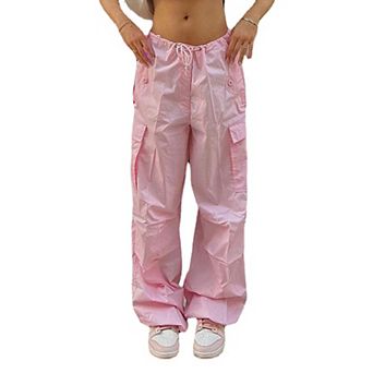 Women Y2K Loose Drawstring Parachute Pants Low Waisted Harajuku Vintage Grunge Streetwear