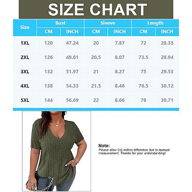Women's Plus Size Casual Tops V Neck Solid Color Shirts Lightweight Short Sleeve Blouses