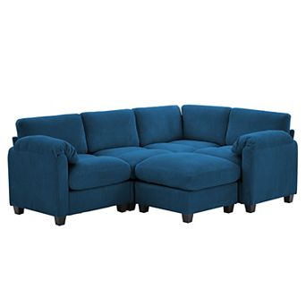 5-Seater Corduroy Sectional Sofa, Removable Ottoman, Modular Design