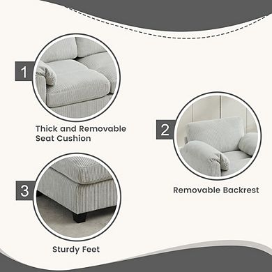 117" Conversible Corduroy Sectional Sofa with Ottoman, L-shaped Corner Couch for Living Room