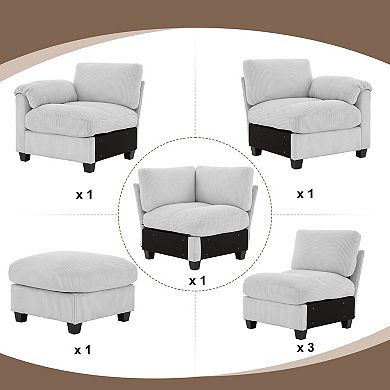 117" Conversible Corduroy Sectional Sofa with Ottoman, L-shaped Corner Couch for Living Room