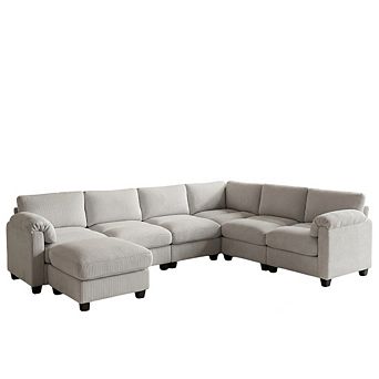 117" Conversible Corduroy Sectional Sofa with Ottoman, L-shaped Corner Couch for Living Room