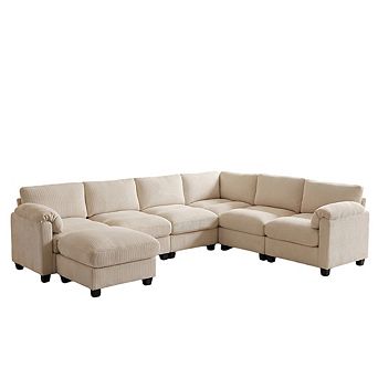 117" Conversible Corduroy Sectional Sofa with Ottoman, L-shaped Corner Couch for Living Room