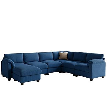 117" Conversible Corduroy Sectional Sofa with Ottoman, L-shaped Corner Couch for Living Room