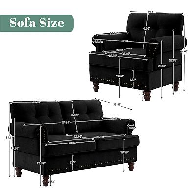 SERWALL 2 pc Chenille Retro Sofa Set, Include a Loveseat and Single Sofa