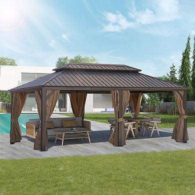 12X20FT Stylish Durable and Highly Functional Double Polycarbonate Roof Gazebo
