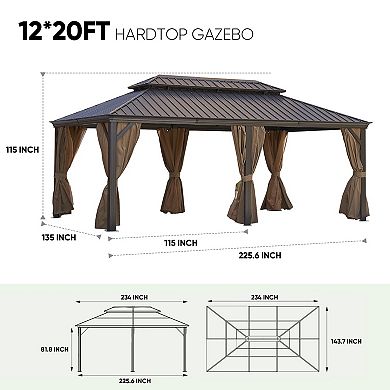 12X20FT Stylish Durable and Highly Functional Double Polycarbonate Roof Gazebo