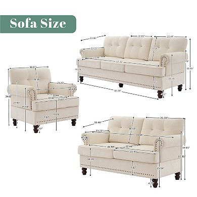 SERWALL 2 pc Chenille Retro Sofa Set, Include a 3-Seater Sofa and Single Sofa