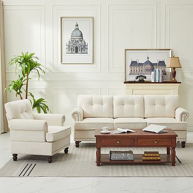 SERWALL 2 pc Chenille Retro Sofa Set, Include a 3-Seater Sofa and Single Sofa