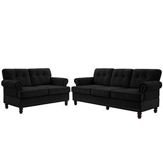 2 pc Chenille Retro Sofa Set, Include a 3-Seater Sofa and Single Sofa
