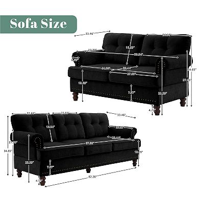 SERWALL 2 pc Chenille Retro Sofa Set, Include a 3-Seater Sofa and Loveseat