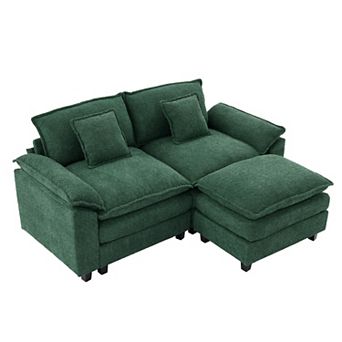 78" Comfy Cloud Couch Sectional Loveseat Chenille Sofa With Ottoman and Wide Armrests