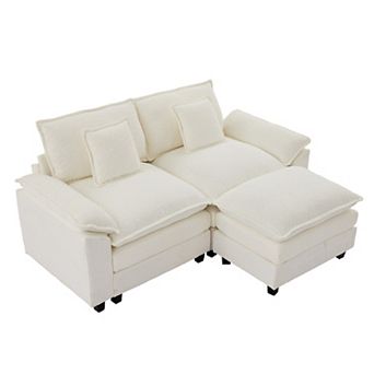 78" Comfy Cloud Couch Sectional Loveseat Chenille Sofa With Ottoman and Wide Armrests