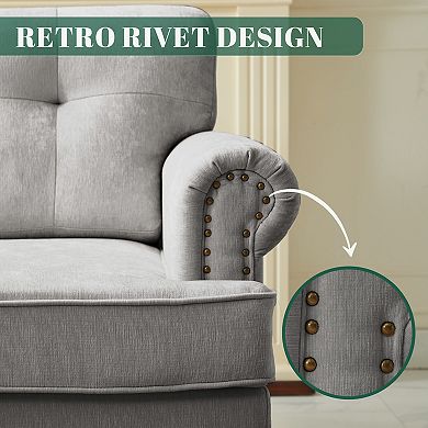 SERWALL 2 pc Chenille Retro Sofa Set, Include a Loveseat and Single Sofa