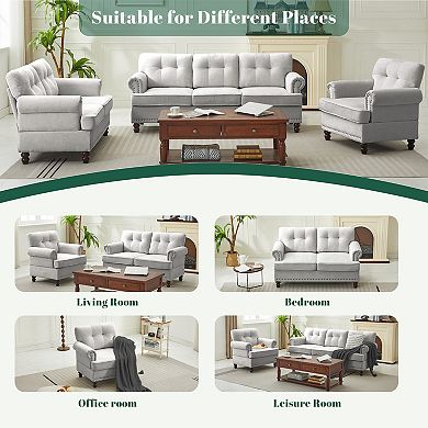 SERWALL 2 pc Chenille Retro Sofa Set, Include a Loveseat and Single Sofa