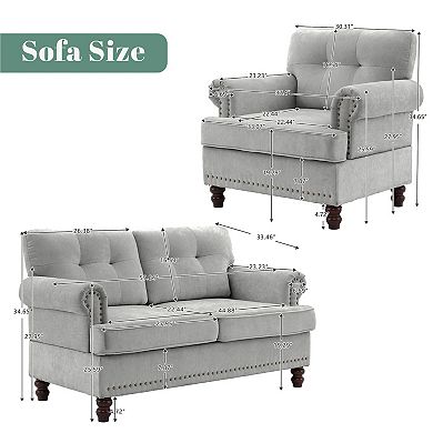 SERWALL 2 pc Chenille Retro Sofa Set, Include a Loveseat and Single Sofa