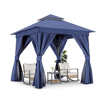 Semi-Permanent Patio Gazebo 8'x8' Outdoor Heavy Duty Shelter Party Tent with Double Roof