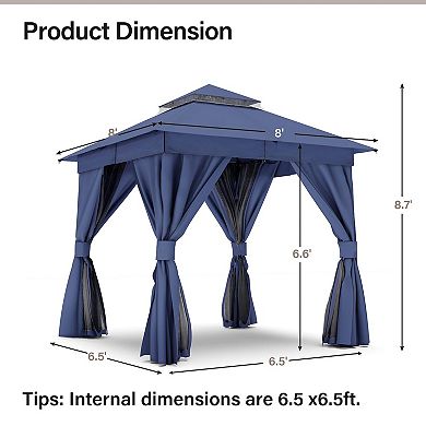 Semi-Permanent Patio Gazebo 8'x8' Outdoor Heavy Duty Shelter Party Tent with Double Roof
