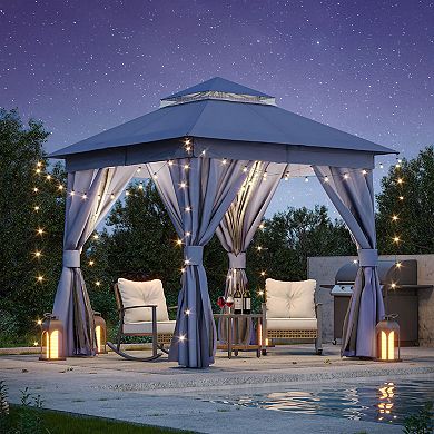 Semi-Permanent Patio Gazebo 8'x8' Outdoor Heavy Duty Shelter Party Tent with Double Roof