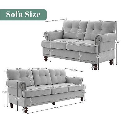 SERWALL 2 pc Chenille Retro Sofa Set, Include a 3-Seater Sofa and Loveseat