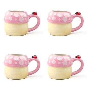 10 Strawberry Street 4 pc Pink Mushroom with Ladybug Mug Set