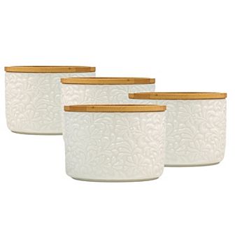 10 Strawberry Street Embossed 4 pc Floral Salt Cellar Set