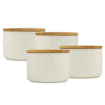 10 Strawberry Street Embossed 4 pc Fan Salt Cellar Set