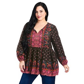 Avenue Women's Plus Size Cara Blouson Peasant Blouse
