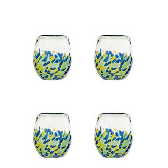 10 Strawberry Street Mazatlan Mexican 4 pc Stemless Wine Glass Glassware Set