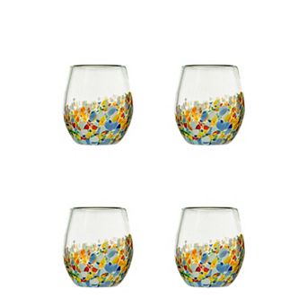 10 Strawberry Street 4 pc Pueblo Mexican Stemless Wine Glass Set
