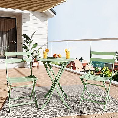 3-Piece Patio Bistro Set, Folding Bistro Table and Chairs for Balcony Porch Yard Garden