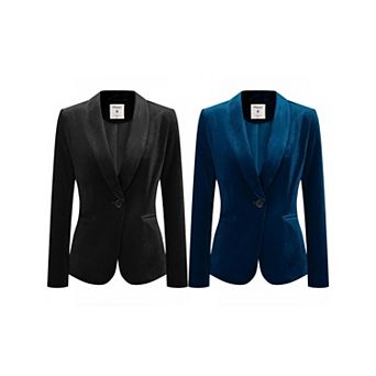 2 Packs Women's Work Shawl Collar Long Sleeve One Button Velvet Blazer