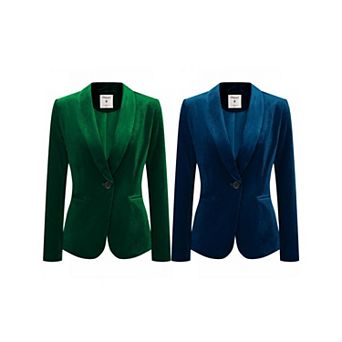 2 Packs Women's Work Shawl Collar Long Sleeve One Button Velvet Blazer