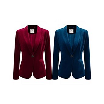 2 Packs Women's Work Shawl Collar Long Sleeve One Button Velvet Blazer