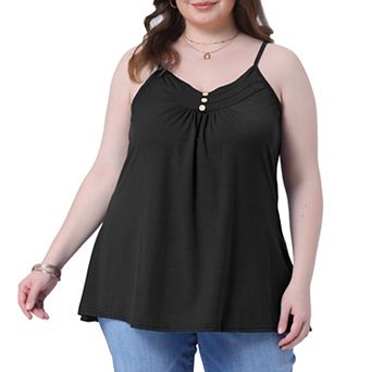 Plus Size Summer Casual Tank Tops for Women Button V Neck Pleated Camisoles Cami Tops