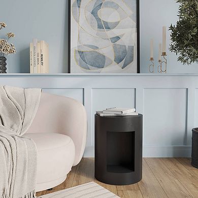 Nook 14" Wide Round End Table in Fiberstone with Open Storage Compartment