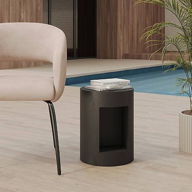 Nook 14" Wide Round End Table in Fiberstone with Open Storage Compartment