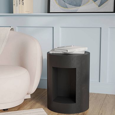 Nook 14" Wide Round End Table in Fiberstone with Open Storage Compartment
