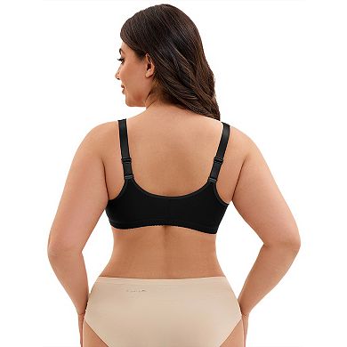 2 Packs Women's Front Closure Lace Trim Underwire Plunge Bras Plus Size Adjustable Straps Lingerie