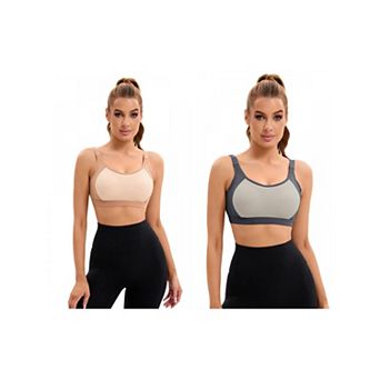 2 Packs Women's Contrasting Colors Adjustable Straps Workout Bras Fixed Cup U Back Sports Bras