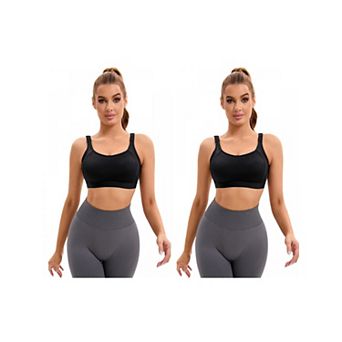 2 Packs Women's Contrasting Colors Adjustable Straps Workout Bras Fixed Cup U Back Sports Bras